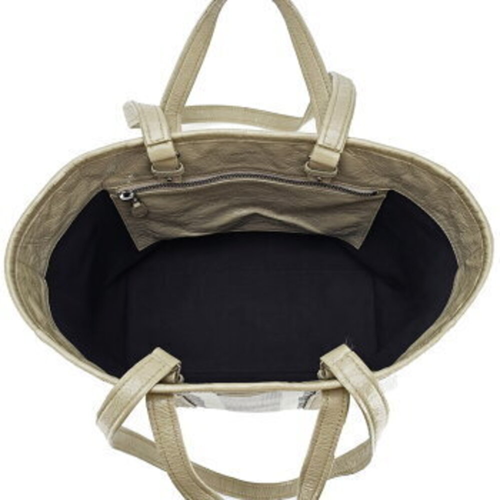 Balenciaga BARBES Tote Bag Leather Canvas Beige Tan Striped Shoulder - Picture 6 of 6